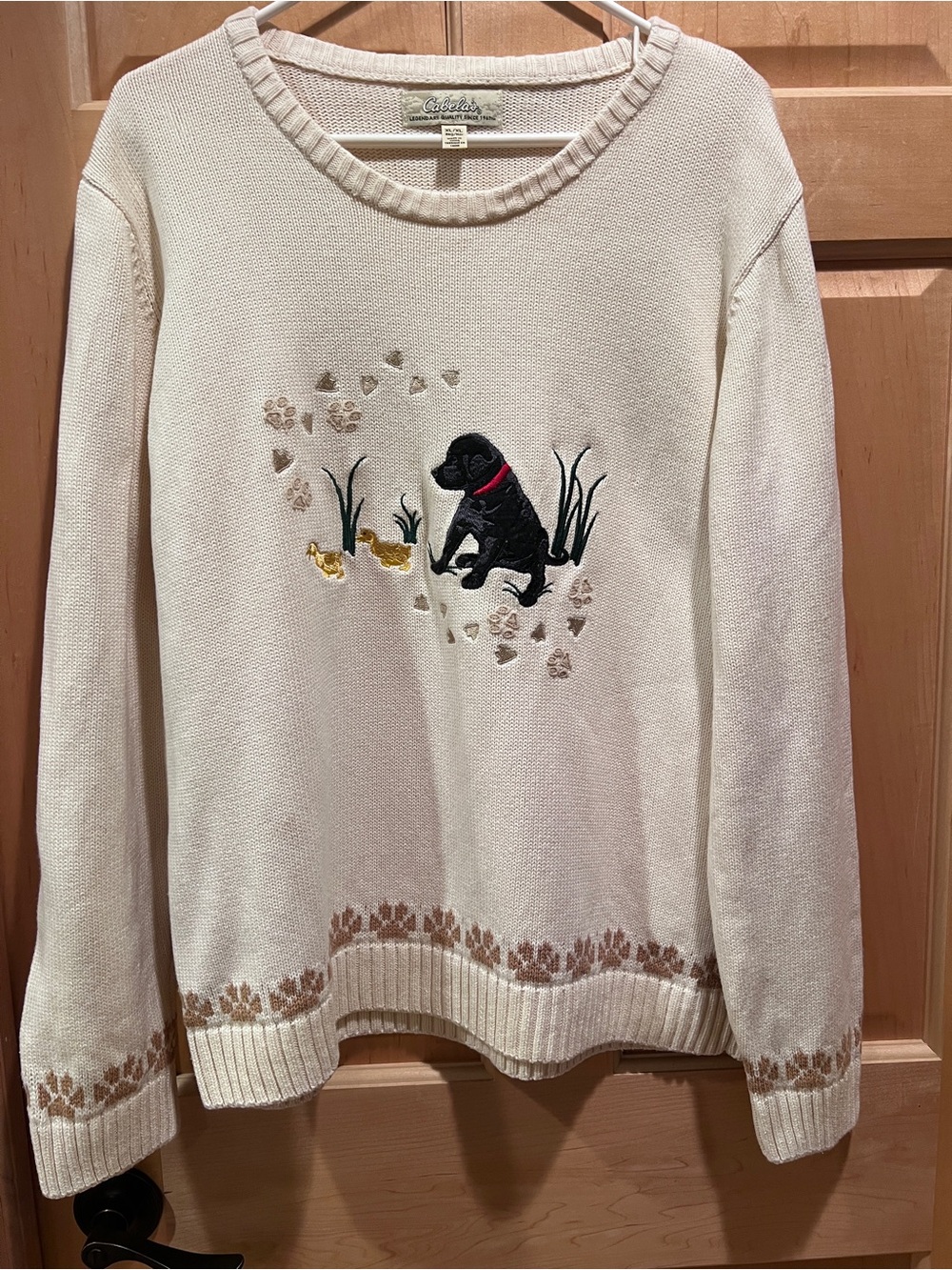 Cabela’s Cream Cotton Knit Sweater Labrador Duckling Embroidered Grandmacore XL